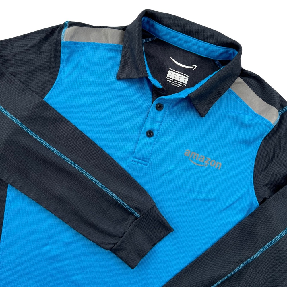 Amazon Active Polo Shirt Men M Blue Long Sleeve Performance Uniform Luly Yang